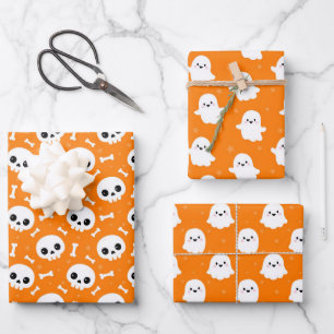 Feuille De Papier Cadeau Motifs mignons de fantômes et de crânes pour Hallo