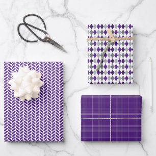 Feuille De Papier Cadeau Motifs mixtes violet gris argenté