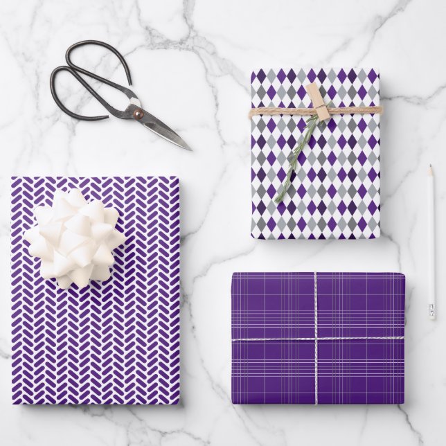 Feuille De Papier Cadeau Motifs mixtes violet gris argenté (Recto)