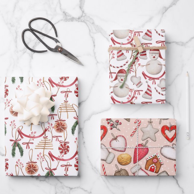 Feuille De Papier Cadeau Motifs rustiques d'aquarelle de Noël (Recto)
