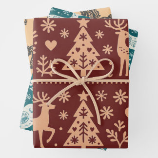 FEUILLE DE PAPIER CADEAU MOTIFS SCANDINAVES PAPIERS D'EMBALLAGE DE NOËL