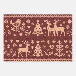 FEUILLE DE PAPIER CADEAU MOTIFS SCANDINAVES PAPIERS D'EMBALLAGE DE NOËL