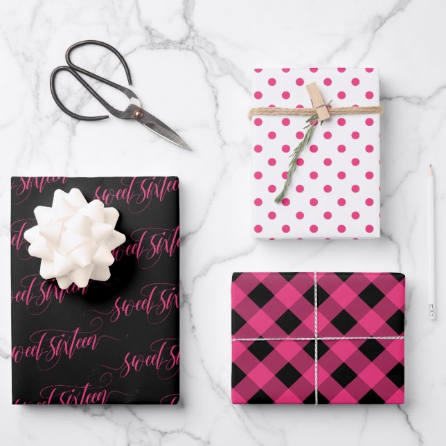 Feuille De Papier Cadeau Motifs Tourbillonnant de Sweet sixteen rose chaud (Recto)
