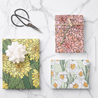 Feuille De Papier Cadeau Motifs vintages floraux