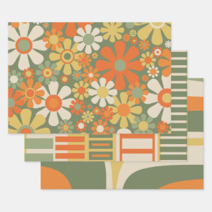 Feuille De Papier Cadeau Motifs vintages rétro nostalgiques mélangés et ass