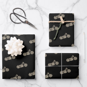 Feuille De Papier Cadeau Moto vintage en noir