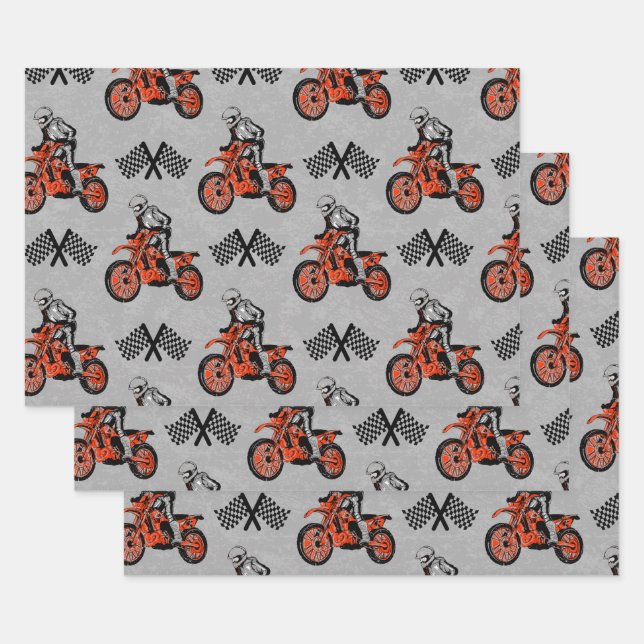 Feuille De Papier Cadeau Motorcycliste Motocross Lovers Racing Flags (Lot)