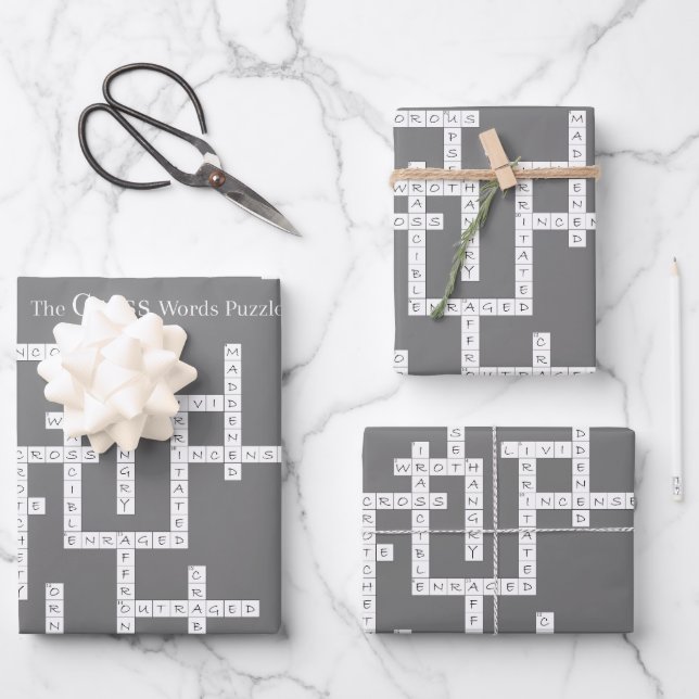 Feuille De Papier Cadeau Mots croisés Puzzle Semantique Humour gris (Recto)