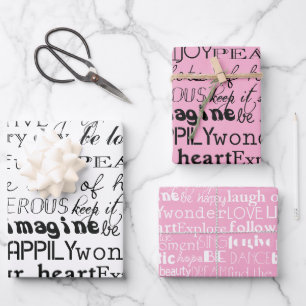 Feuille De Papier Cadeau Mots Inspirants Rose Blanc