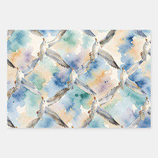 Feuille De Papier Cadeau Mouettes à l'aquarelle motif sans couture Maison C