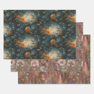 Feuille De Papier Cadeau moustache vintage style motif insectes floraux