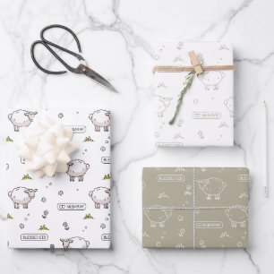 Feuille De Papier Cadeau Mouton gris Aïd Moubarak Enfants