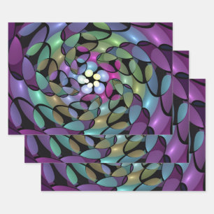 Feuille De Papier Cadeau Mouvements colorés Abstrait Trippy Fractal Art