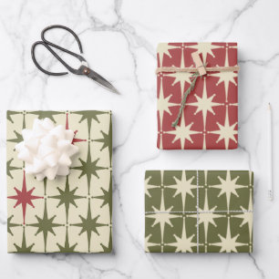 Feuille De Papier Cadeau Moyen-siècle Moderne Rétro Noël Étoiles Vintages