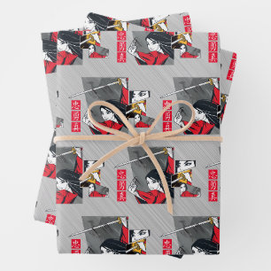 Feuille De Papier Cadeau Mulan avec panneaux illustrés d'épée