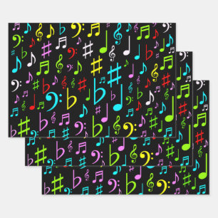 Feuille De Papier Cadeau Musique amusante et colorée Notes et symboles Env