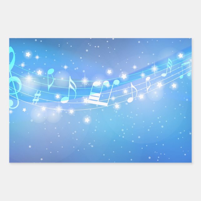Feuille De Papier Cadeau Musique avec étoiles arrière - plan (Devant 2)