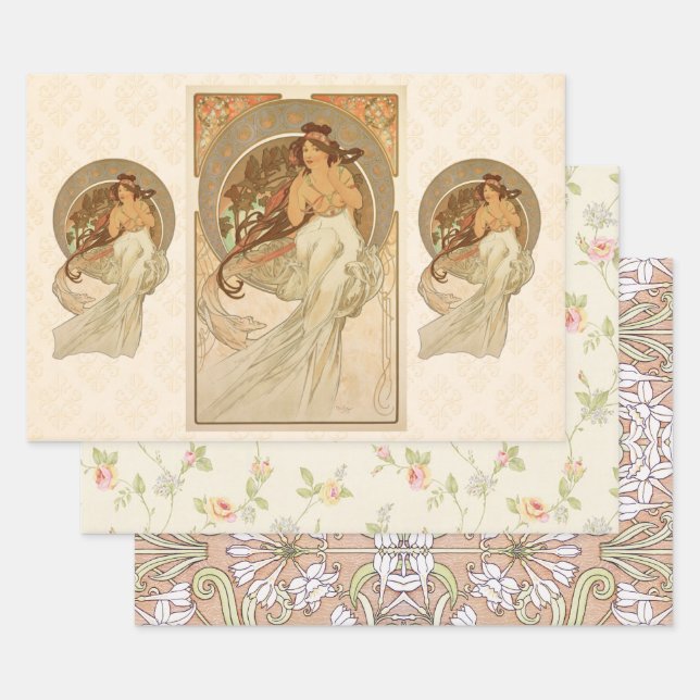 Feuille De Papier Cadeau Musique d'Alphonse Mucha, Cadeaux (Lot)