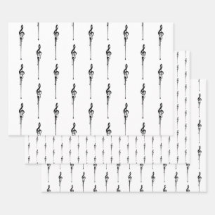 Feuille De Papier Cadeau Musique Motif Melting Treble Clef noir et blanc