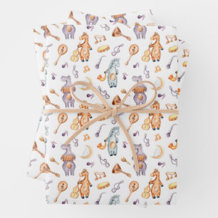 FEUILLE DE PAPIER CADEAU MUSIQUE SAFARI ANIMAUX BÉBÉ CADEAU