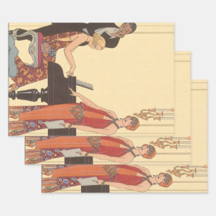 Feuille De Papier Cadeau Musique vintage, art déco pianiste musicien chante