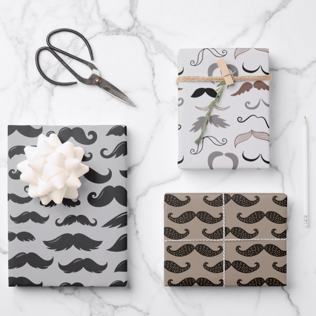 Feuille De Papier Cadeau Mustache Mania (Recto)
