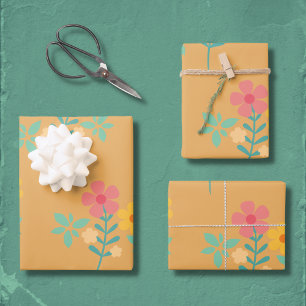 Feuille De Papier Cadeau Mustard Retro Daisy Bouquet Motif