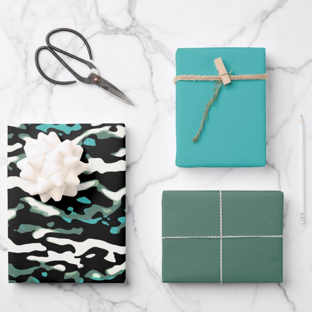 Feuille De Papier Cadeau MVB Cameo Masculine Vert 2 Design (Recto)