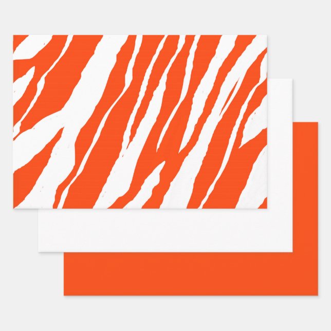 Feuille De Papier Cadeau MVB Tiger Stripes Design - Orange et blanc (Lot)