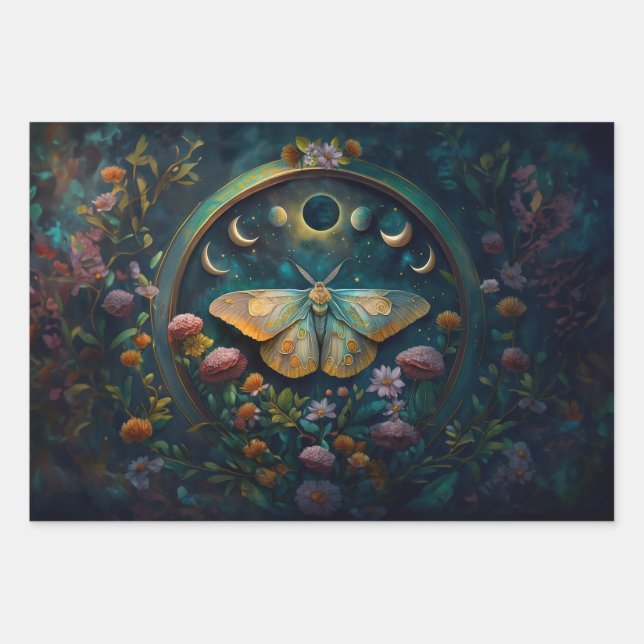 Feuille De Papier Cadeau Mysterious Twilight Portal, Mystic Floral Imaginai (Devant)