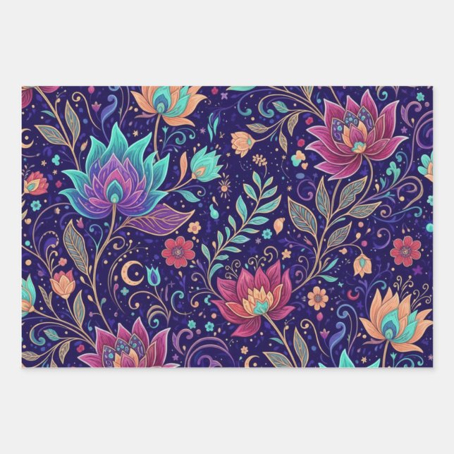 Feuille De Papier Cadeau Mystical Midnight Garden Lotus and Moon (Devant)