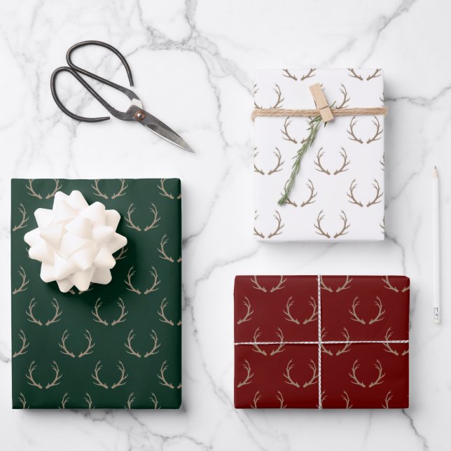 Feuille De Papier Cadeau Nacre de rennes mignons marron vert blanc Noël (Recto)