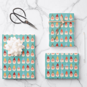 Feuille De Papier Cadeau Nains de jardin fond bleu