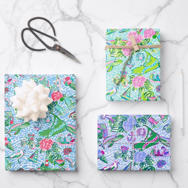 Feuille De Papier Cadeau Nantucket Preppy Palm Beach Motif Imprimer (Recto)