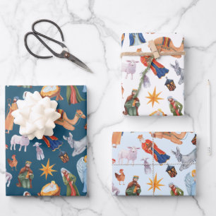 Feuille De Papier Cadeau Nativité colorée de l'aquarelle Noël