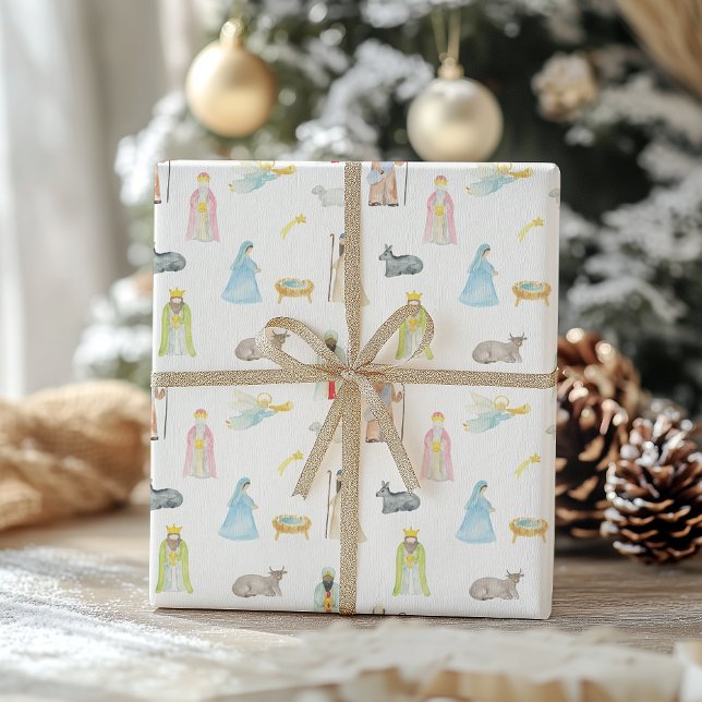 Feuille De Papier Cadeau Nativité de la aquarelle Noël (Créateur téléchargé)