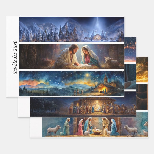 Feuille De Papier Cadeau Nativity Scene Wrapping Paper Decoupage Handsaw  (Lot)