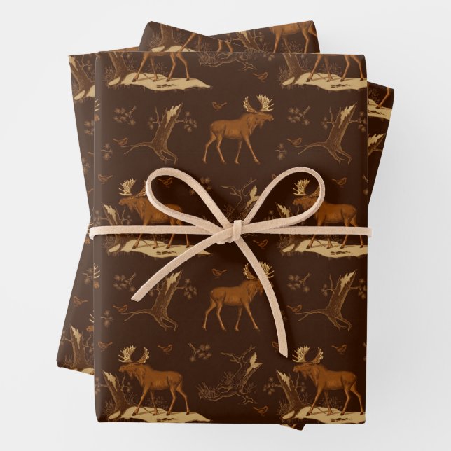 Feuille De Papier Cadeau Nature sauvage Oiseaux d'orignaux Sombre Brown Boi (En situation)