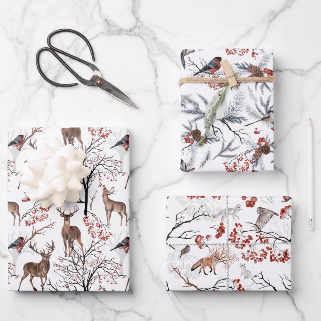 Feuille De Papier Cadeau Nature Thématique Faune Noël  (Recto)
