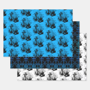 Feuille De Papier Cadeau Navires et Ancres Collection nautique