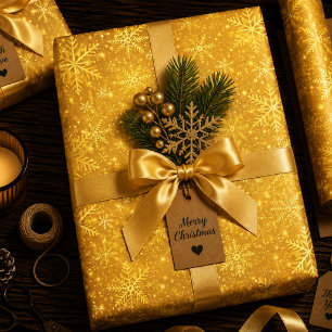 Feuille De Papier Cadeau Neige dorée