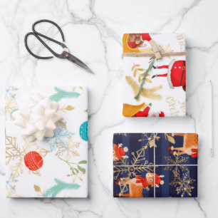 Feuille De Papier Cadeau Neige Reindeer Et Père Noël Noël Motif