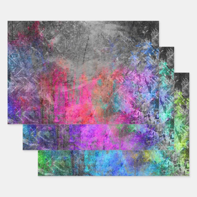 Feuille De Papier Cadeau Neon en état de détresse Abstrait (Lot)