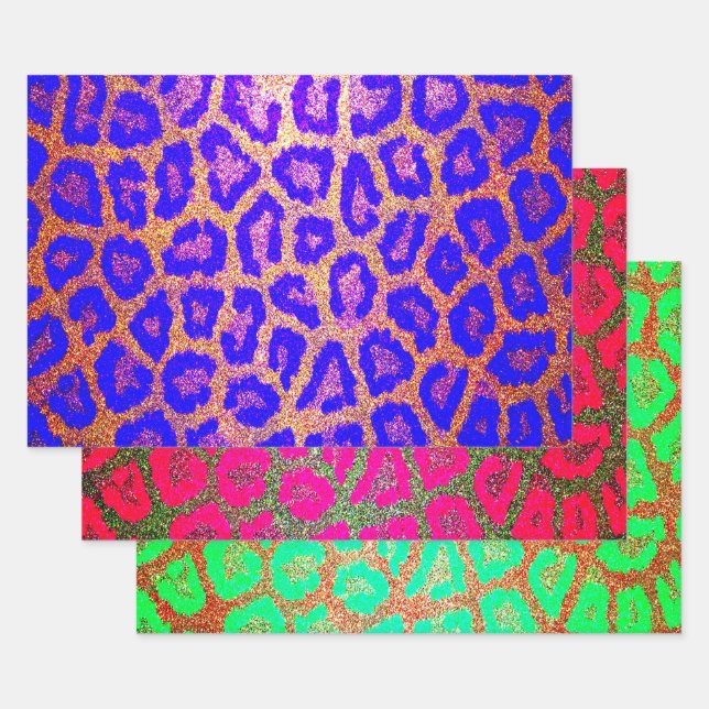 Feuille De Papier Cadeau Neon Faux Empreinte de léopard Parties scintillant (Lot)