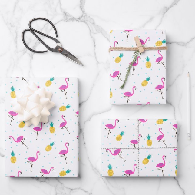 Feuille De Papier Cadeau Néon Flamingos (Recto)