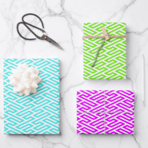 Feuille De Papier Cadeau Neon Labyrinthe Art Déco Géométrique