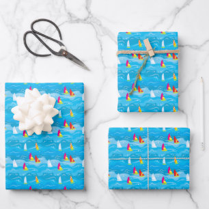 Feuille De Papier Cadeau Neon Yacht Motif