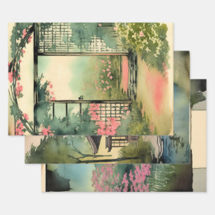 Feuille De Papier Cadeau Néphémère de peinture paysagère traditionnelle jap