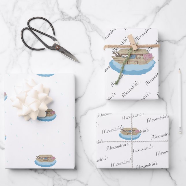 Feuille De Papier Cadeau Noah's Ark Baby Girl or Boy Baby shower (Recto)