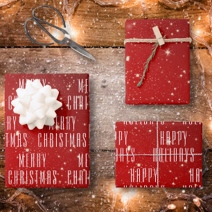 Feuille De Papier Cadeau Noël 2 Editable Salutations Rouge Blanc